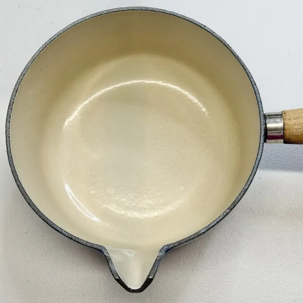 Vintage Le Creuset France #16 Enameled Cast Iron Saucepan – Blue Wood Handle